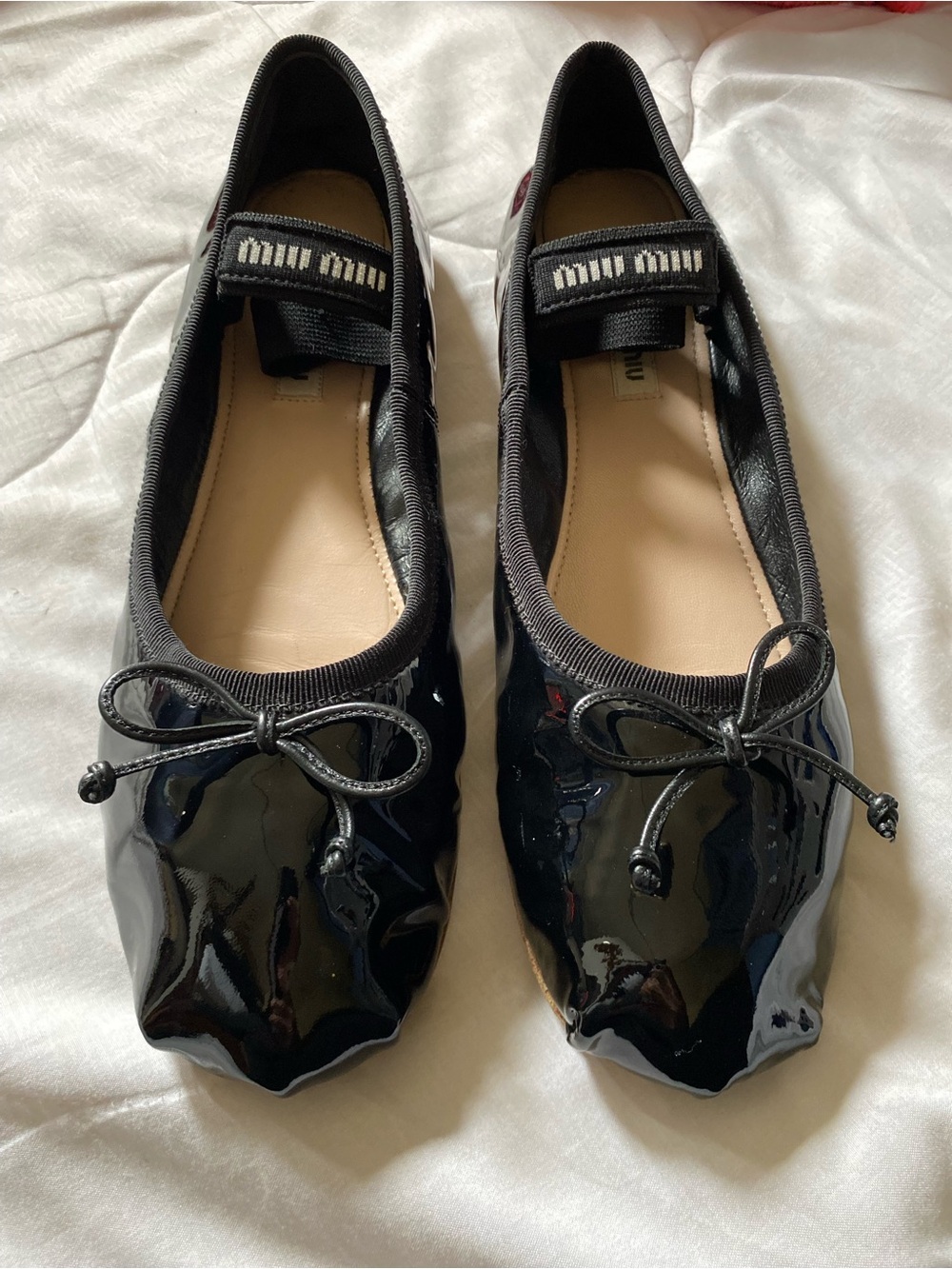 Miu Miu Black Patent Leather Bow Ballet Flats